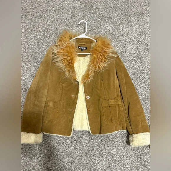 Vintage XOXO Leather Jacket Fur Collar Lined Women's Size XL Tan  Y2K 90s - Picture 2 of 13